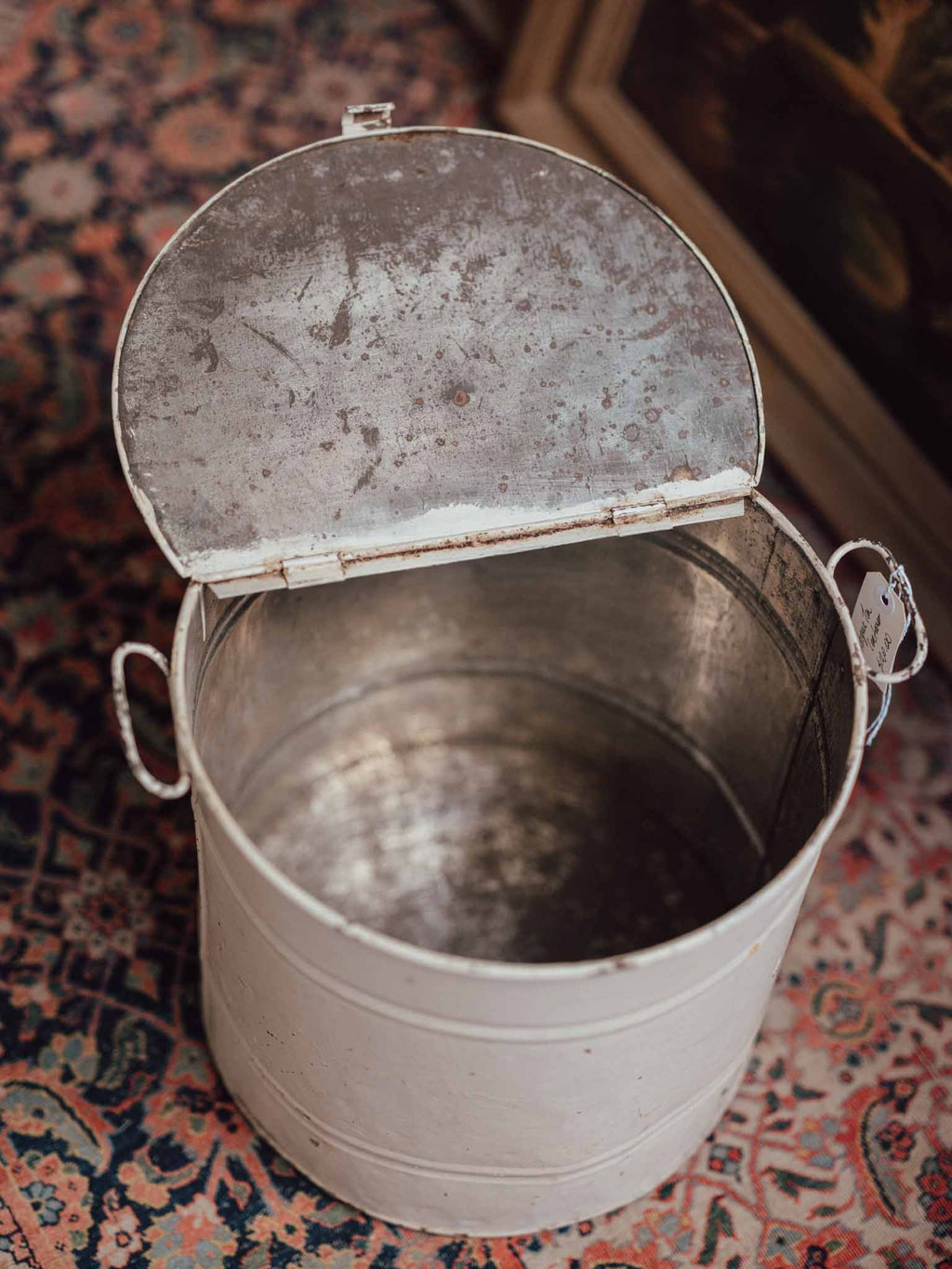 Vintage Painted Tin Pail with Lid