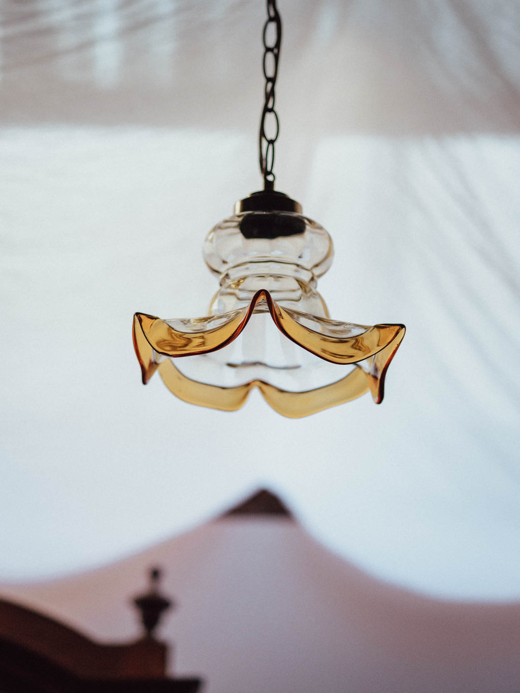 Vintage ECC Handkerchief Glass Pendant Shade with Amber Rim