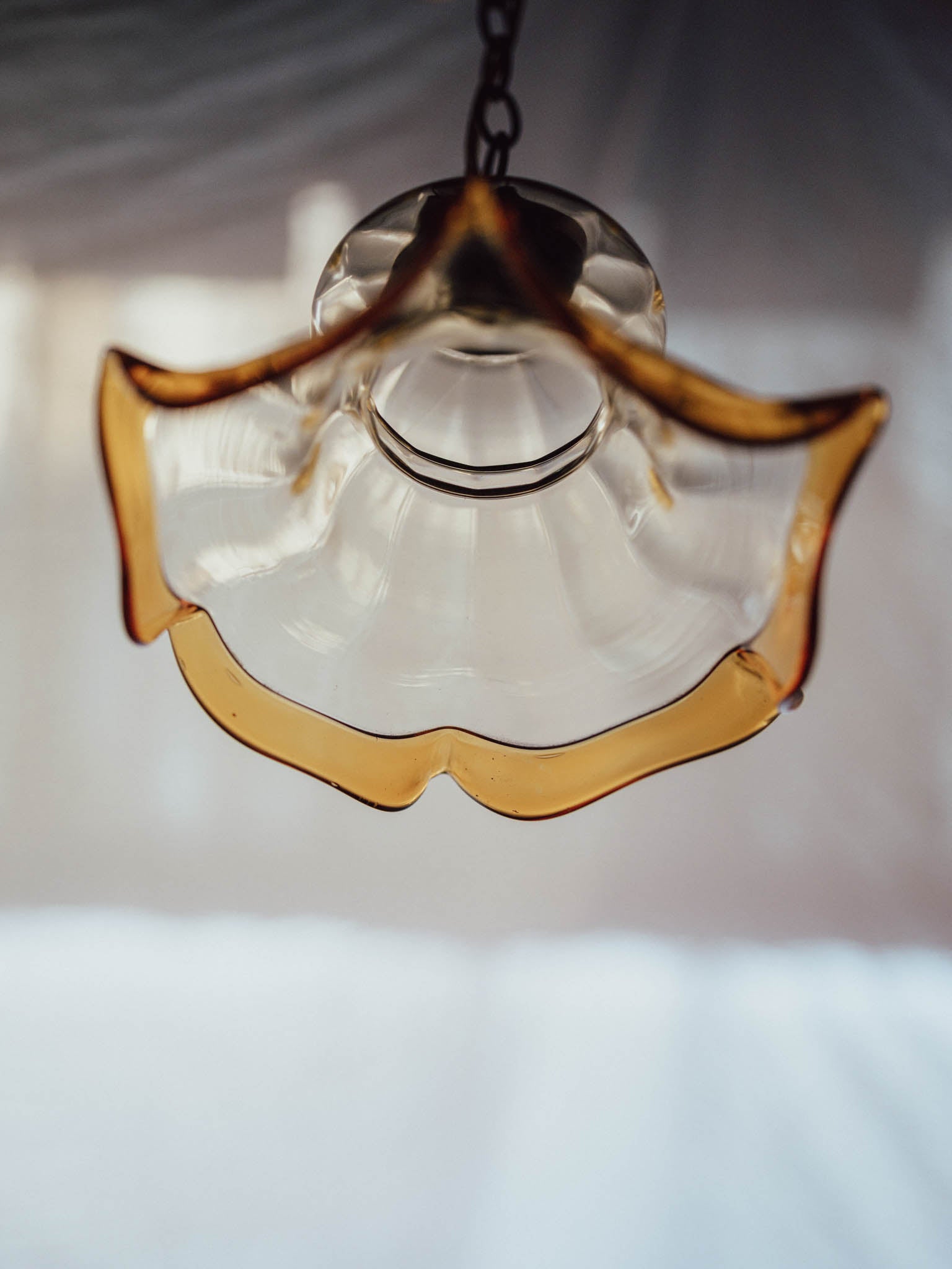 Vintage ECC Handkerchief Glass Pendant Shade with Amber Rim