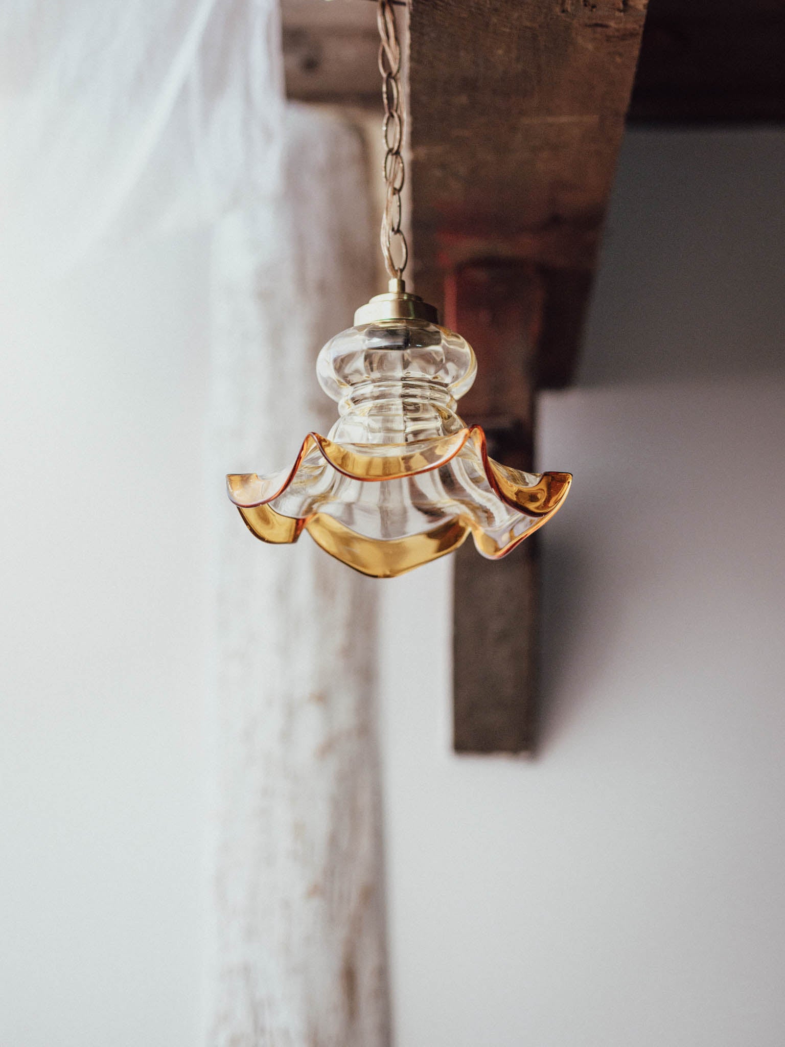 Vintage ECC Handkerchief Glass Pendant Shade with Amber Rim