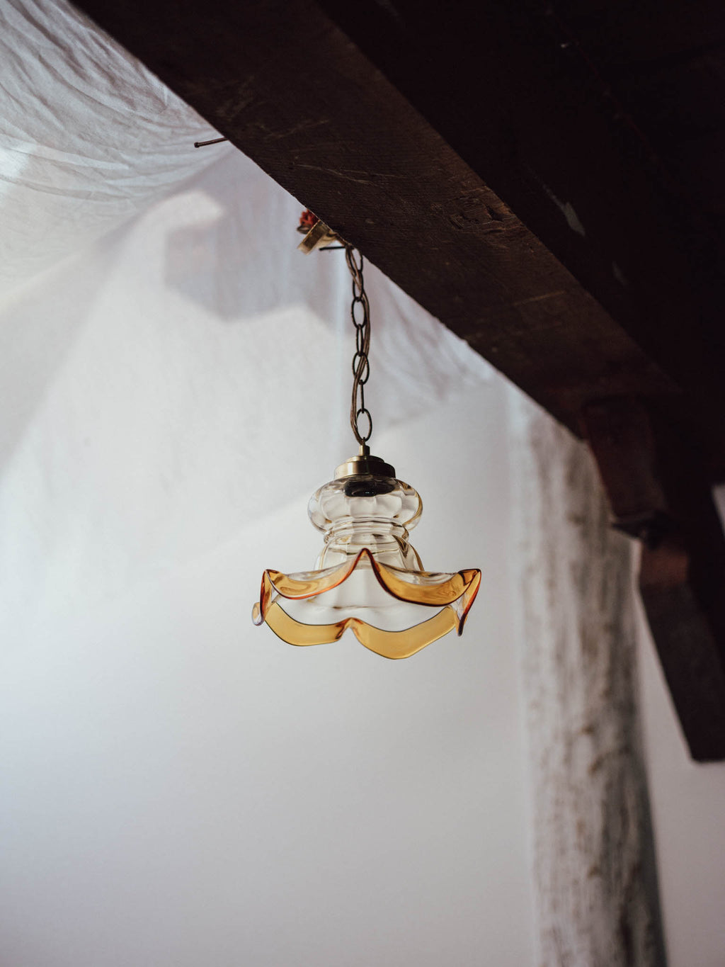 Vintage ECC Handkerchief Glass Pendant Shade with Amber Rim