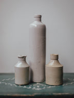 Antique Stoneware Ink Bottle Warm Buff Glaze Stamped