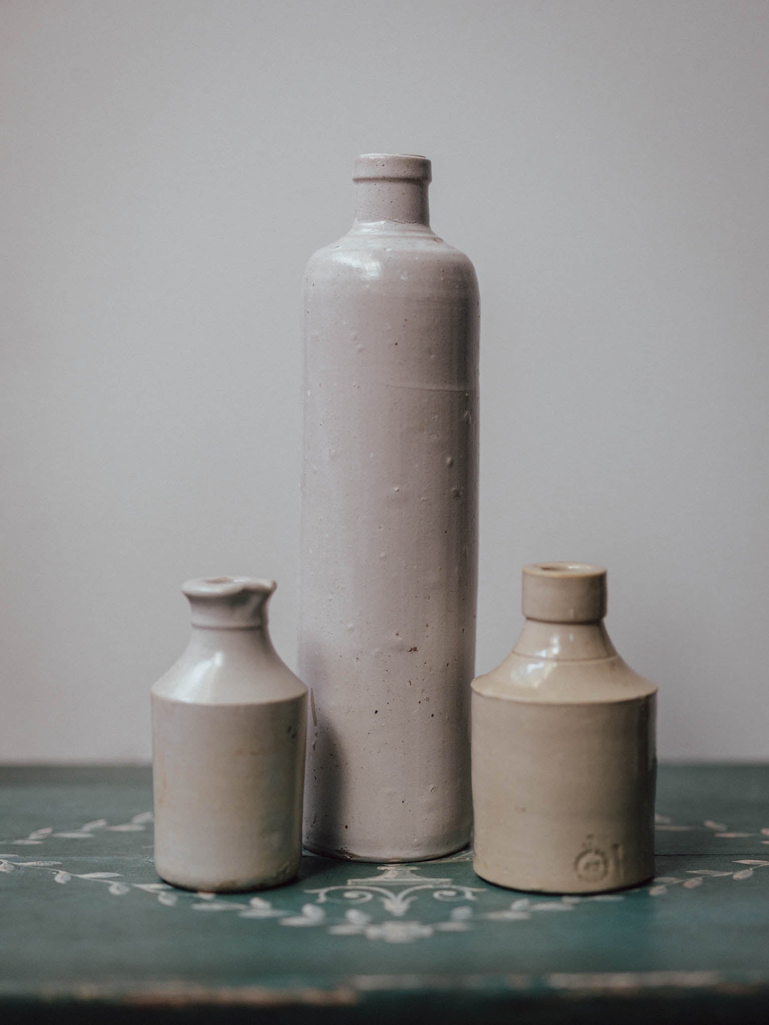 Antique Stoneware Ink Bottle Warm Buff Glaze Stamped