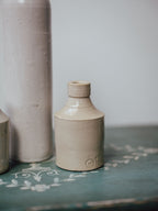 Antique Stoneware Ink Bottle Warm Buff Glaze Stamped