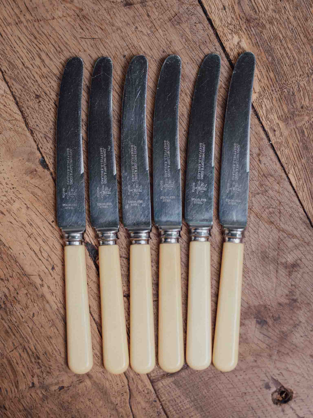 Set of Six Faux Bone Handled Dinner Knives by John McClory & Sons Sheffield