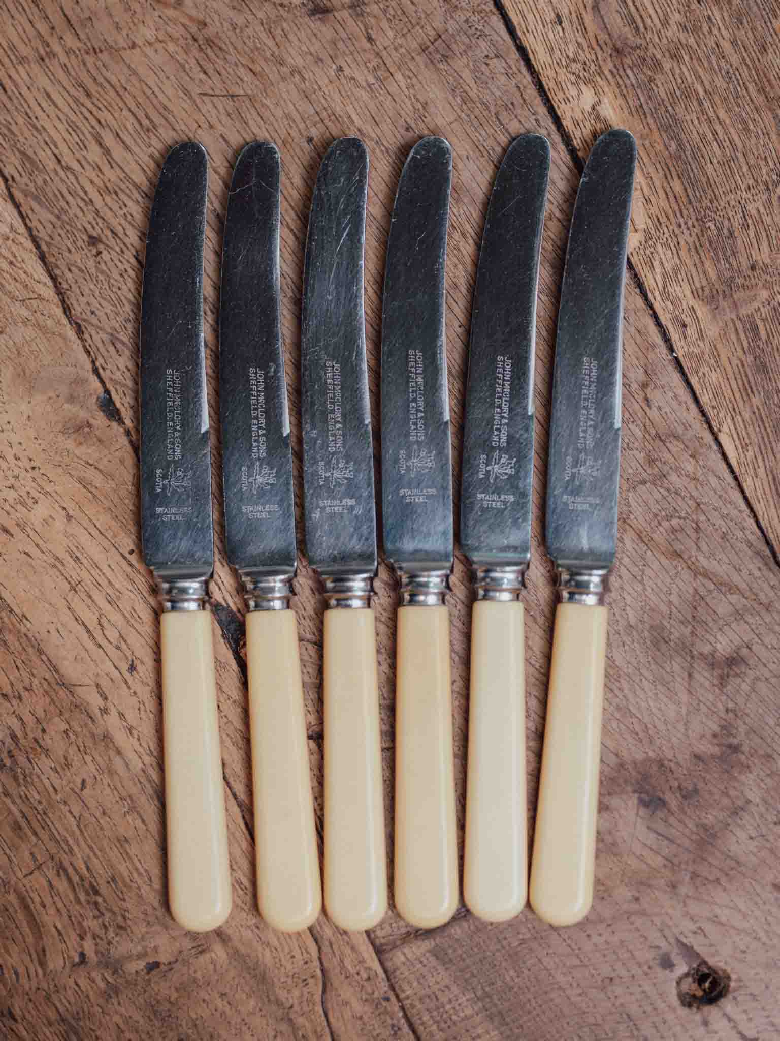 Set of Six Faux Bone Handled Dinner Knives by John McClory & Sons Sheffield