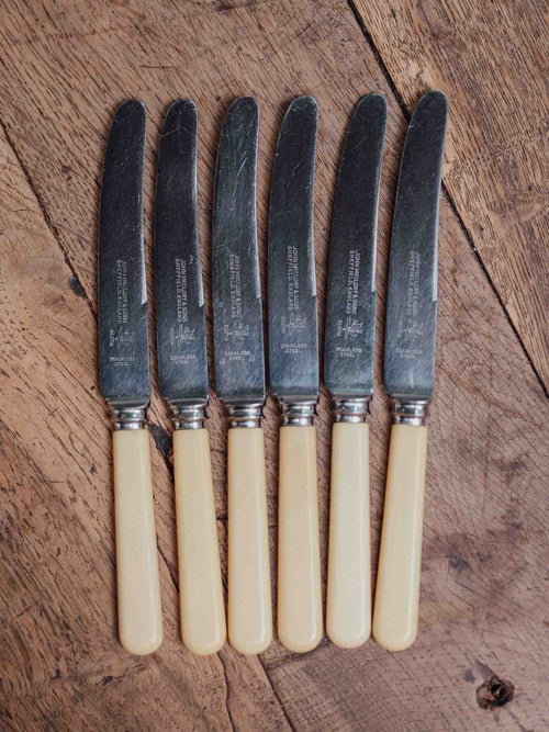 Set of Six Faux Bone Handled Dinner Knives by John McClory & Sons Sheffield