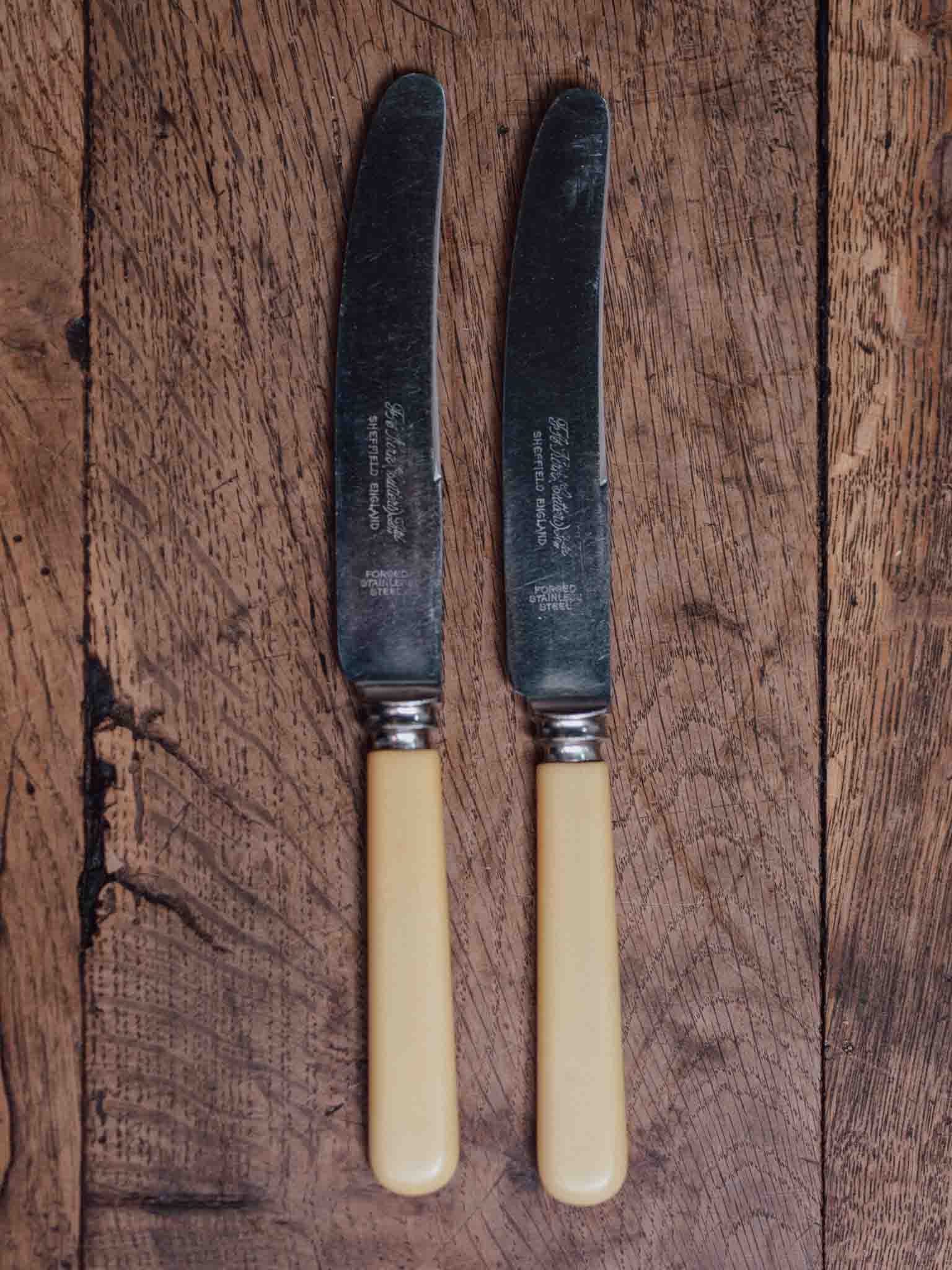Pair of Faux Bone Handled Dinner Knives by FA Kirk Cutler Sheffield