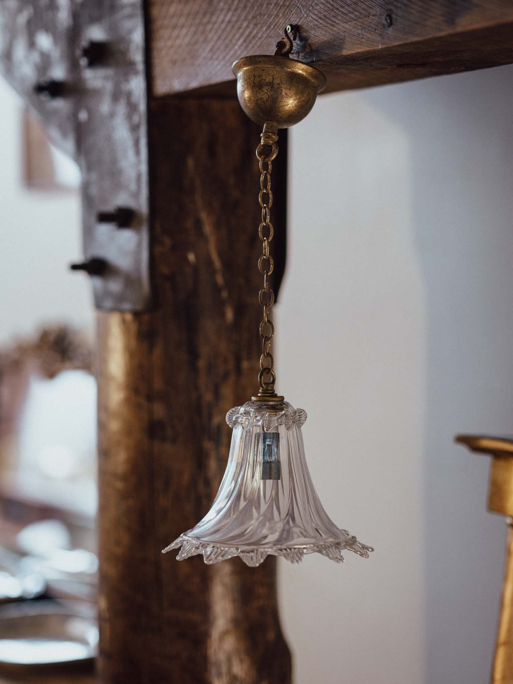Antique Handblown Glass Pendant Shade with Brass Fittings