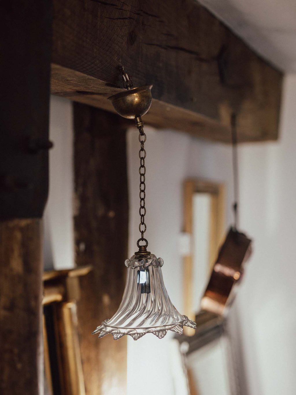 Antique Handblown Glass Pendant Shade with Brass Fittings