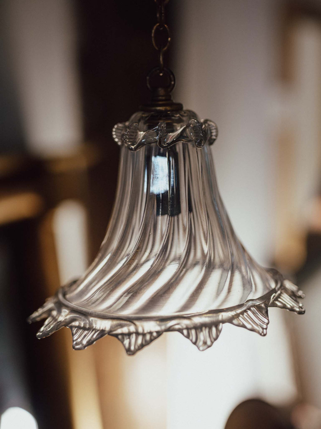 Antique Handblown Glass Pendant Shade with Brass Fittings