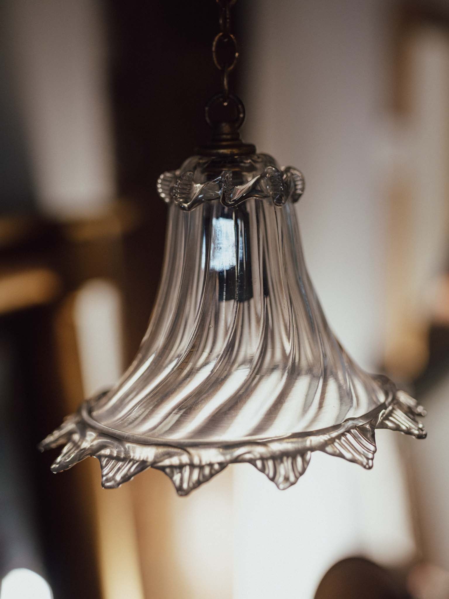 Antique Handblown Glass Pendant Shade with Brass Fittings