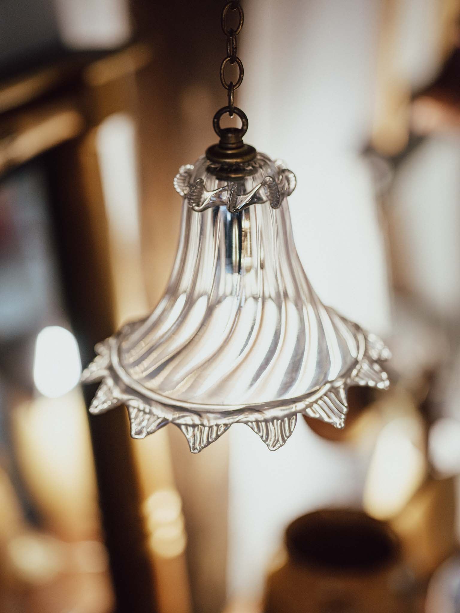 Antique Handblown Glass Pendant Shade with Brass Fittings