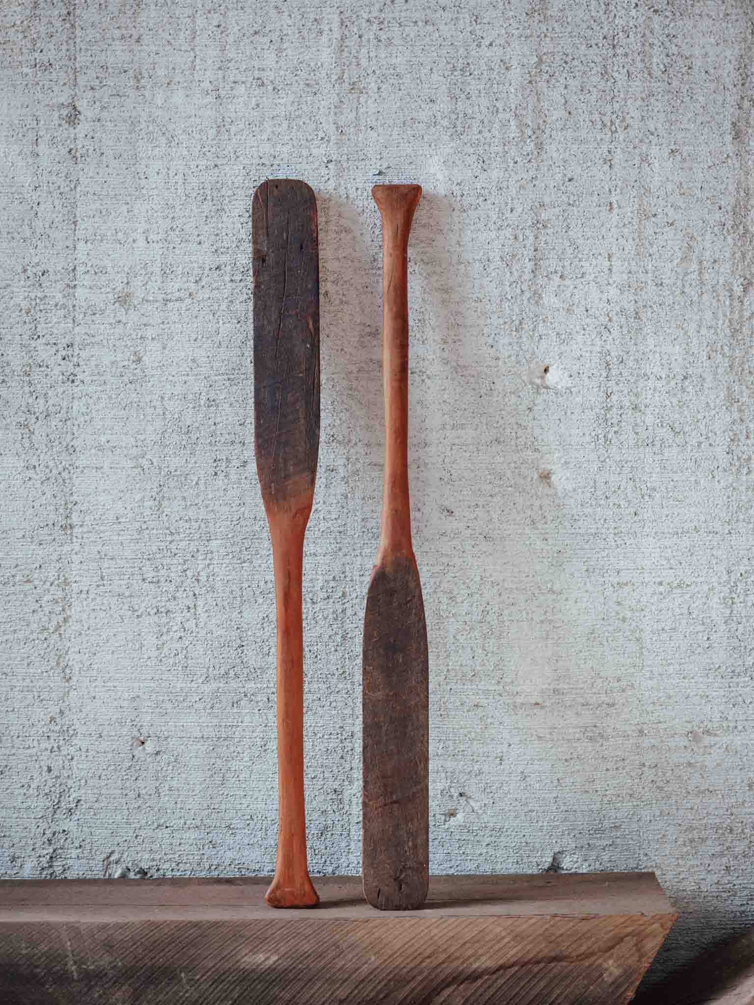 Pair of Vintage Hand Carved Wooden Paddles