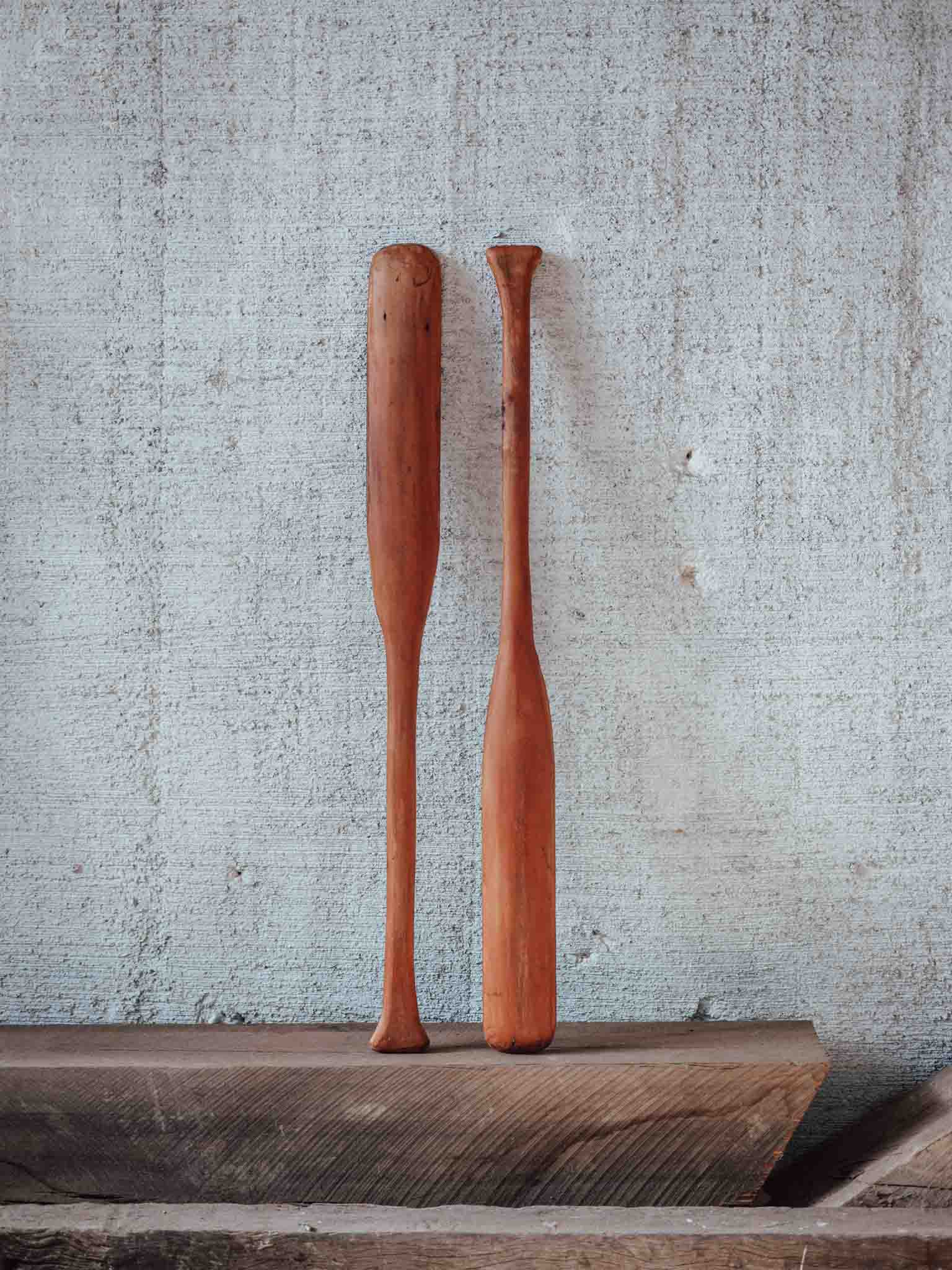 Pair of Vintage Hand Carved Wooden Paddles