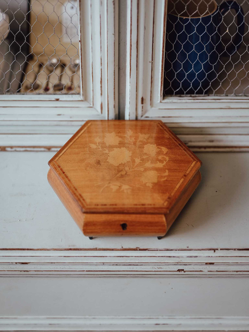 Italian Marquetry Hexagonal Jewellery Box