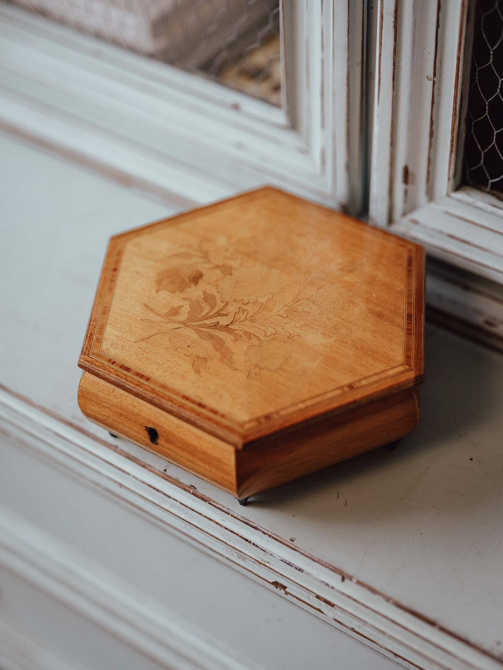 Italian Marquetry Hexagonal Jewellery Box