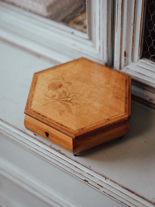 Italian Marquetry Hexagonal Jewellery Box