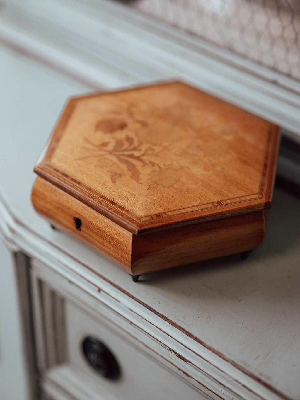 Italian Marquetry Hexagonal Jewellery Box