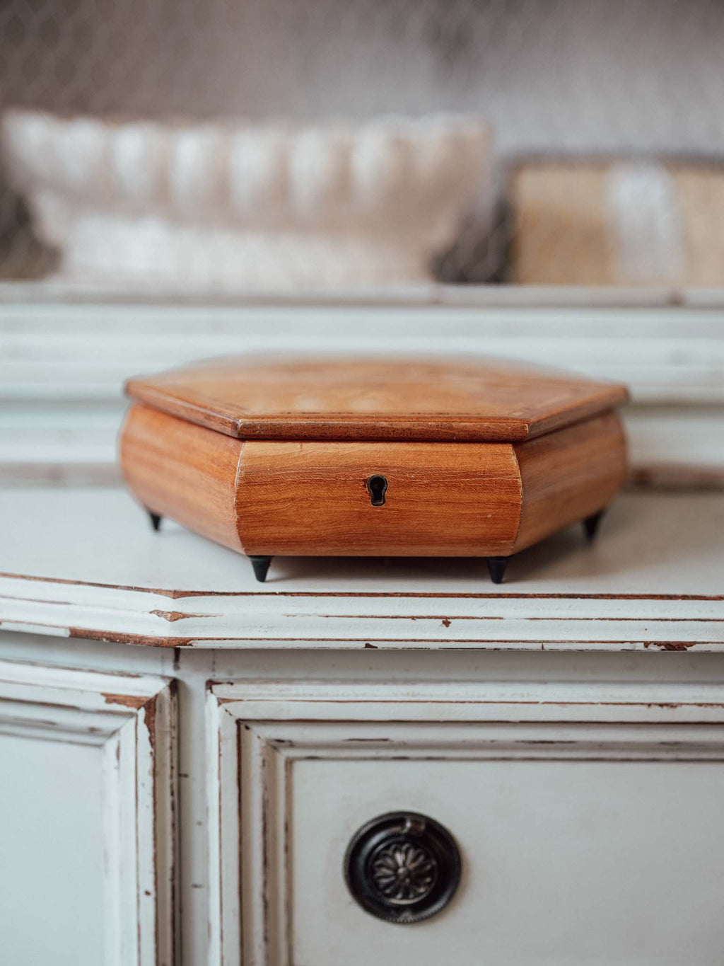 Italian Marquetry Hexagonal Jewellery Box