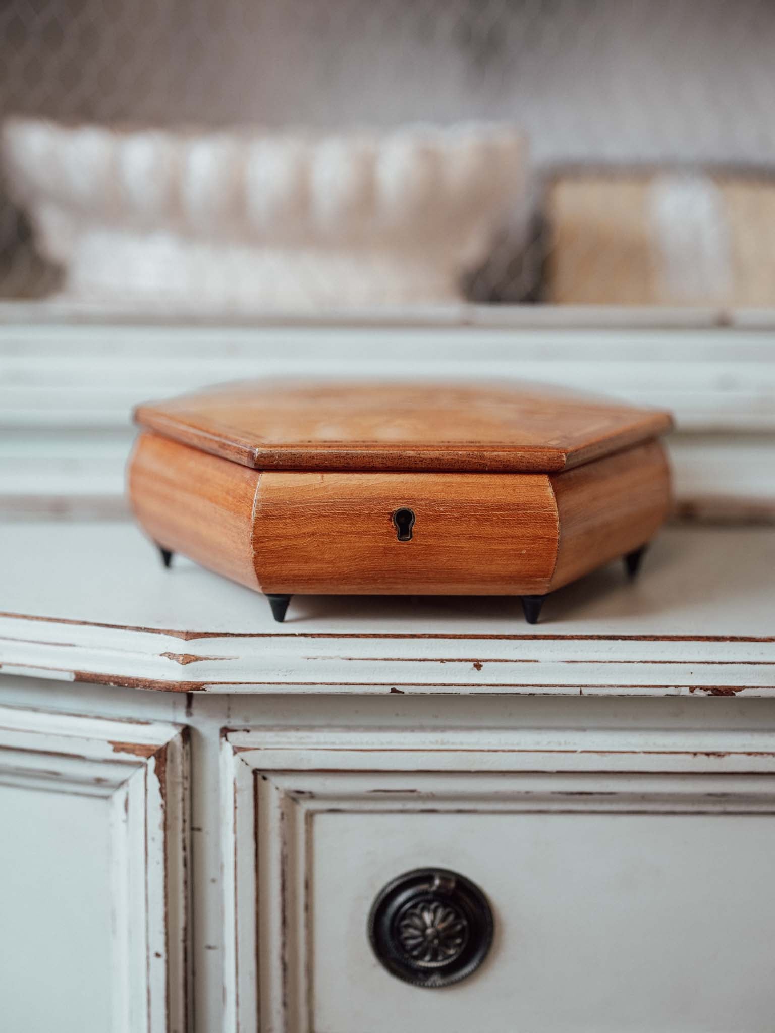 Italian Marquetry Hexagonal Jewellery Box