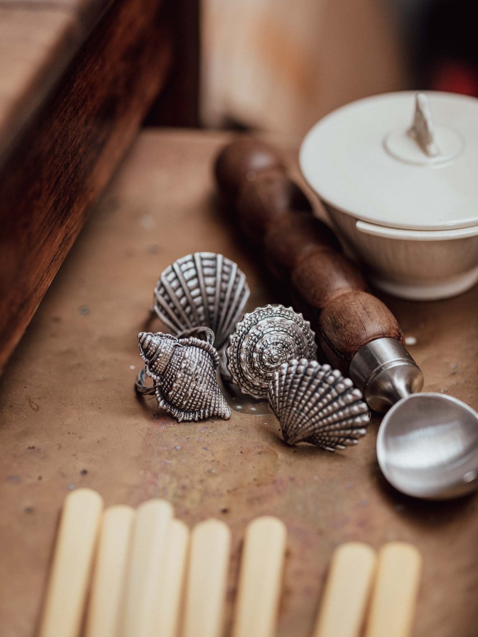 Set of Four Pewter Shell Napkin Rings
