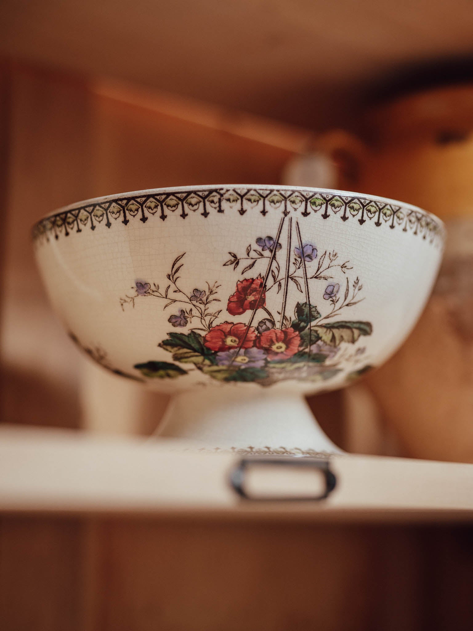 Antique Staffordshire Primula Transferware Footed Bowl