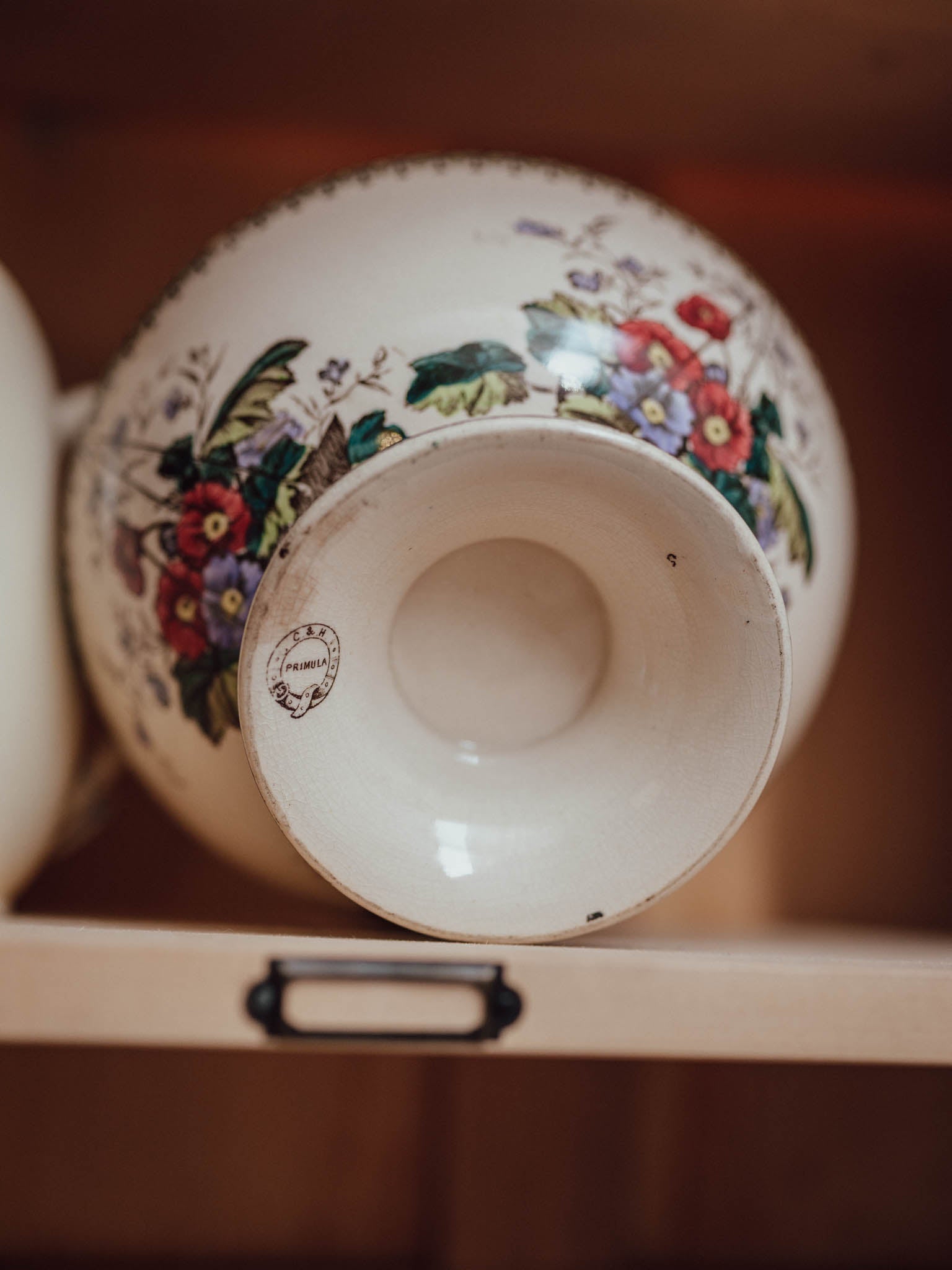 Antique Staffordshire Primula Transferware Footed Bowl