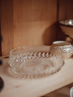 Pressed Glass Bowl with Diamond Cut and Sawtooth Rim