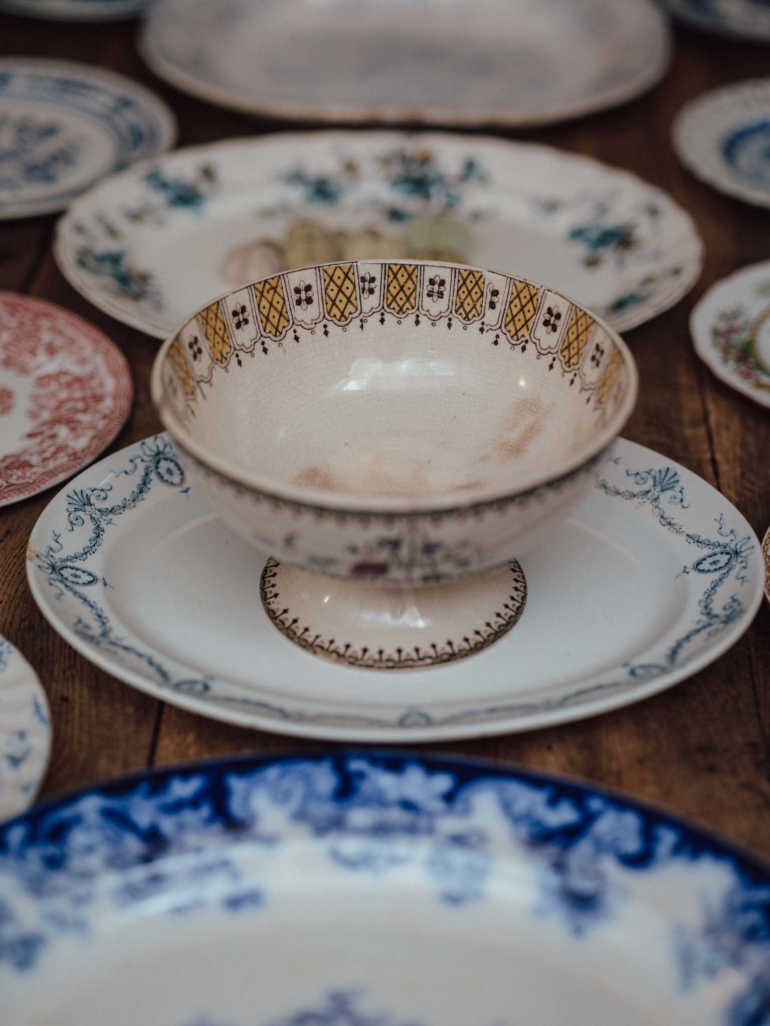 Antique Staffordshire Primula Transferware Footed Bowl