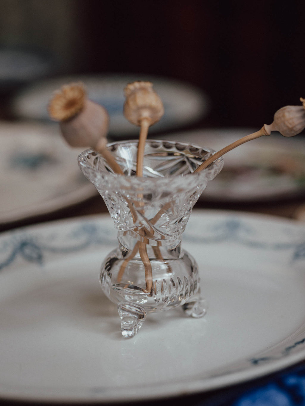 Cut Crystal Footed Vase with Scrolled Feet