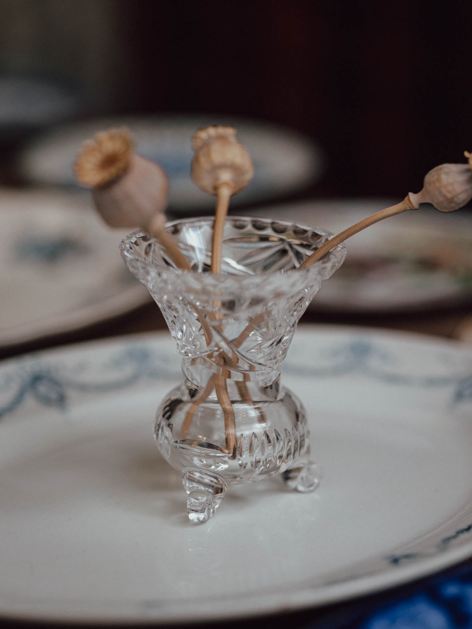 Cut Crystal Footed Vase with Scrolled Feet