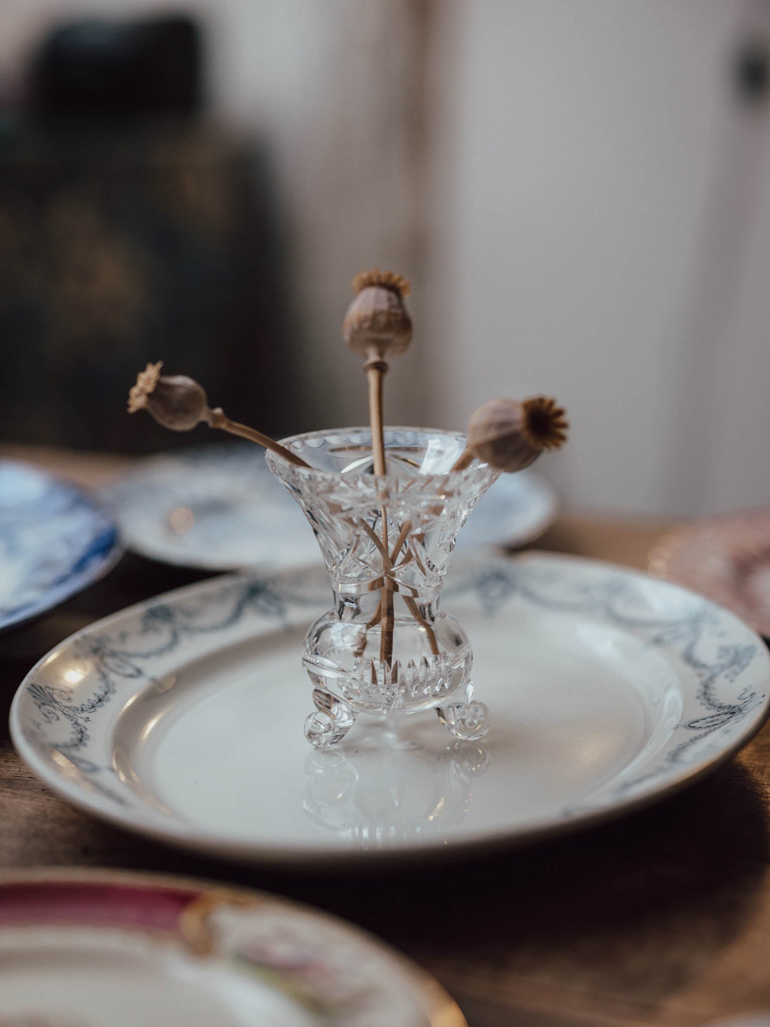 Cut Crystal Footed Vase with Scrolled Feet