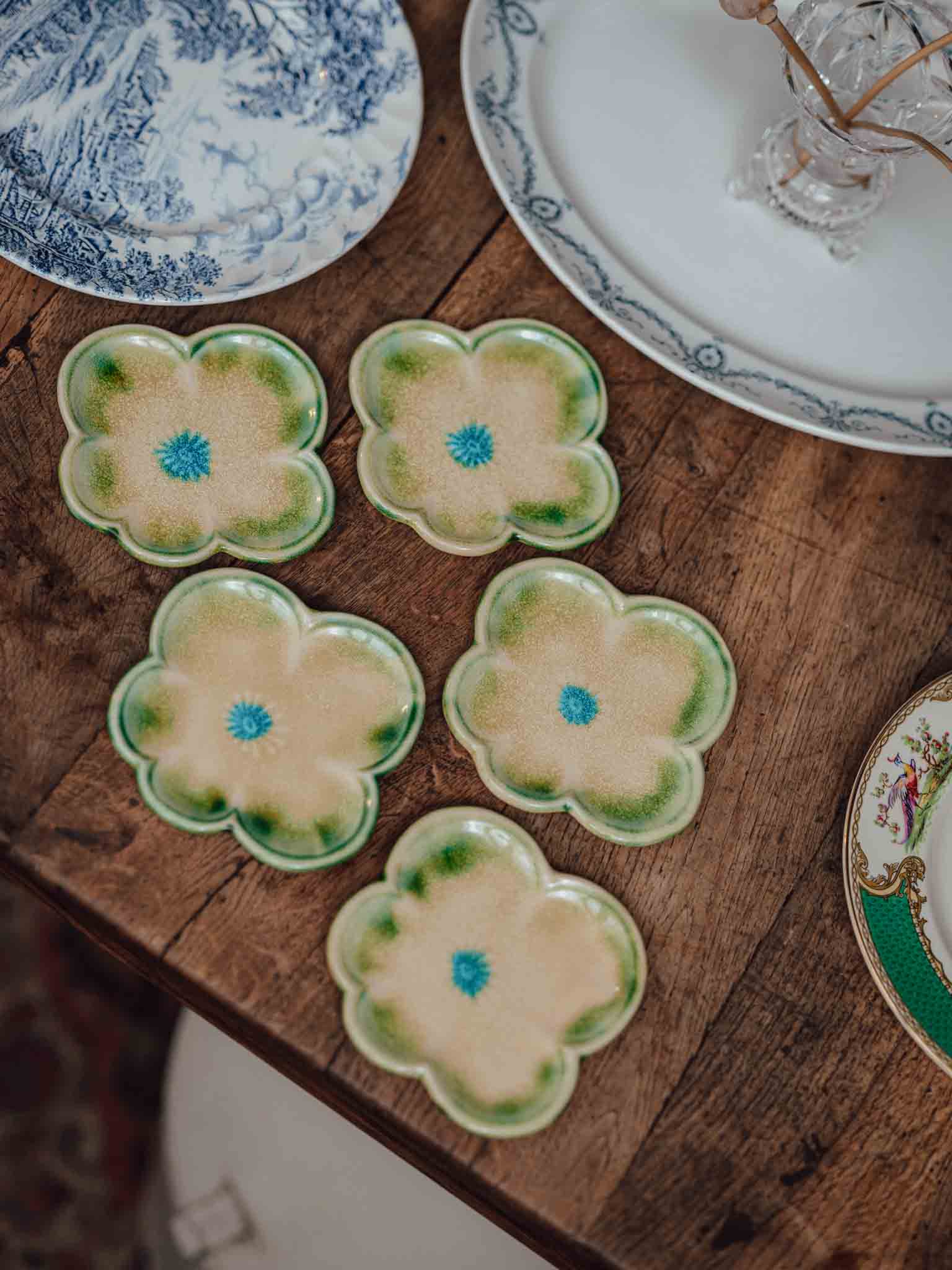 Vintage Japanese Flower-Form Plates - Set of Five