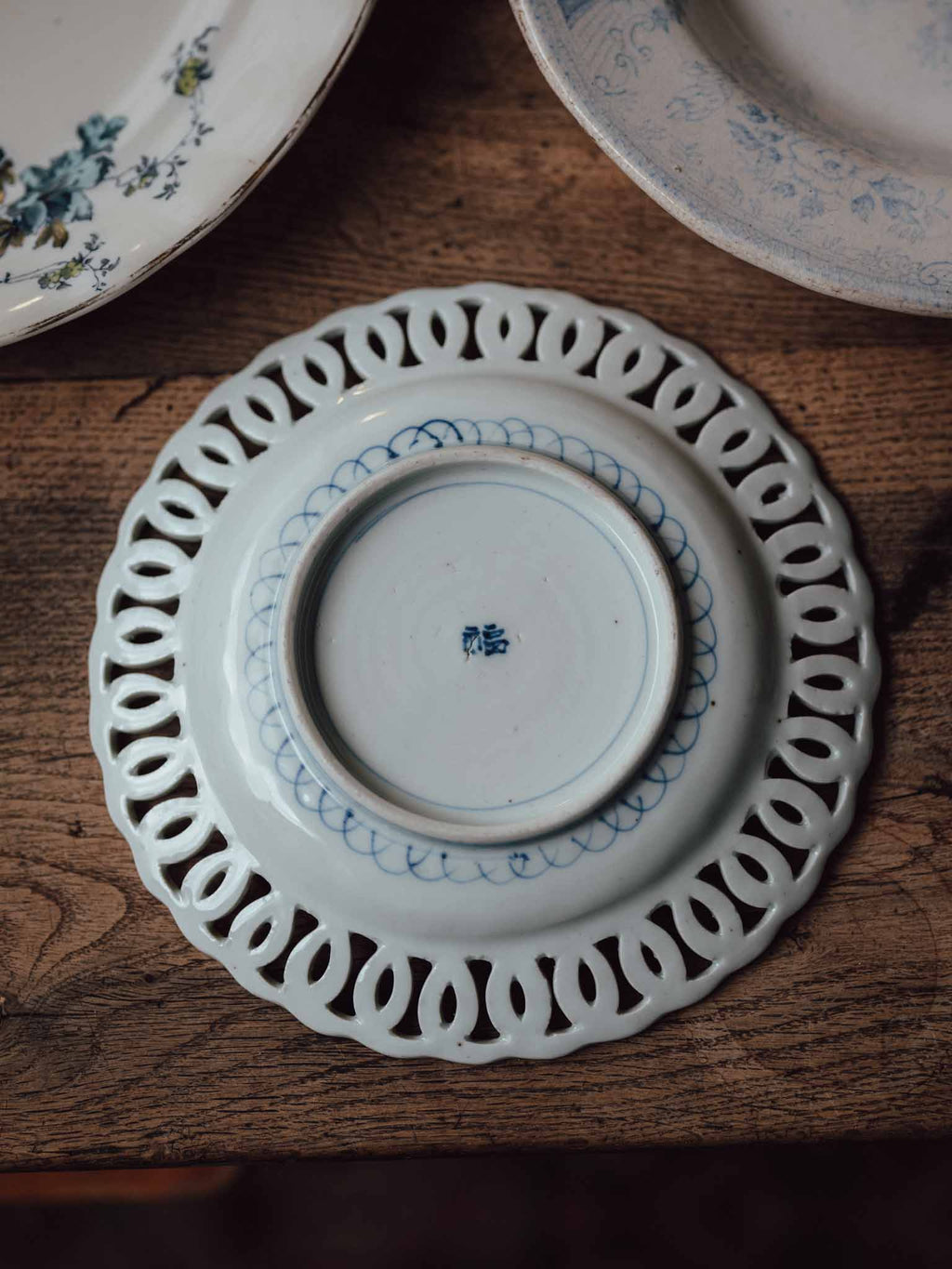 Japanese Blue and White Reticulated Porcelain Plate