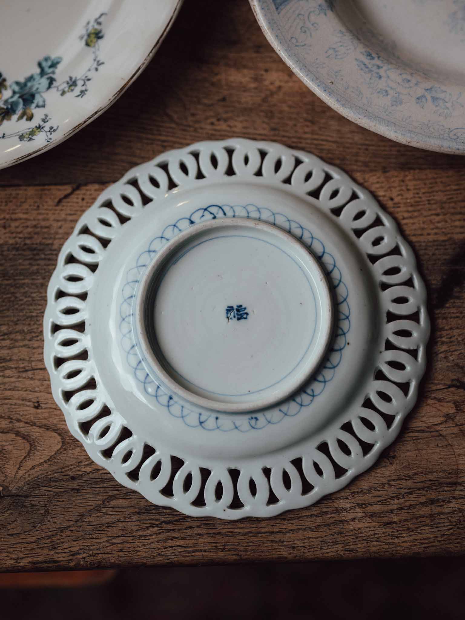 Japanese Blue and White Reticulated Porcelain Plate