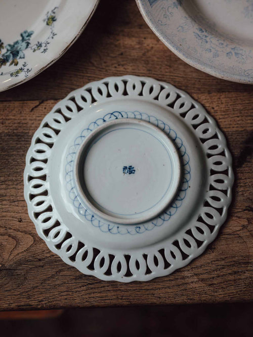 Japanese Blue and White Reticulated Porcelain Plate