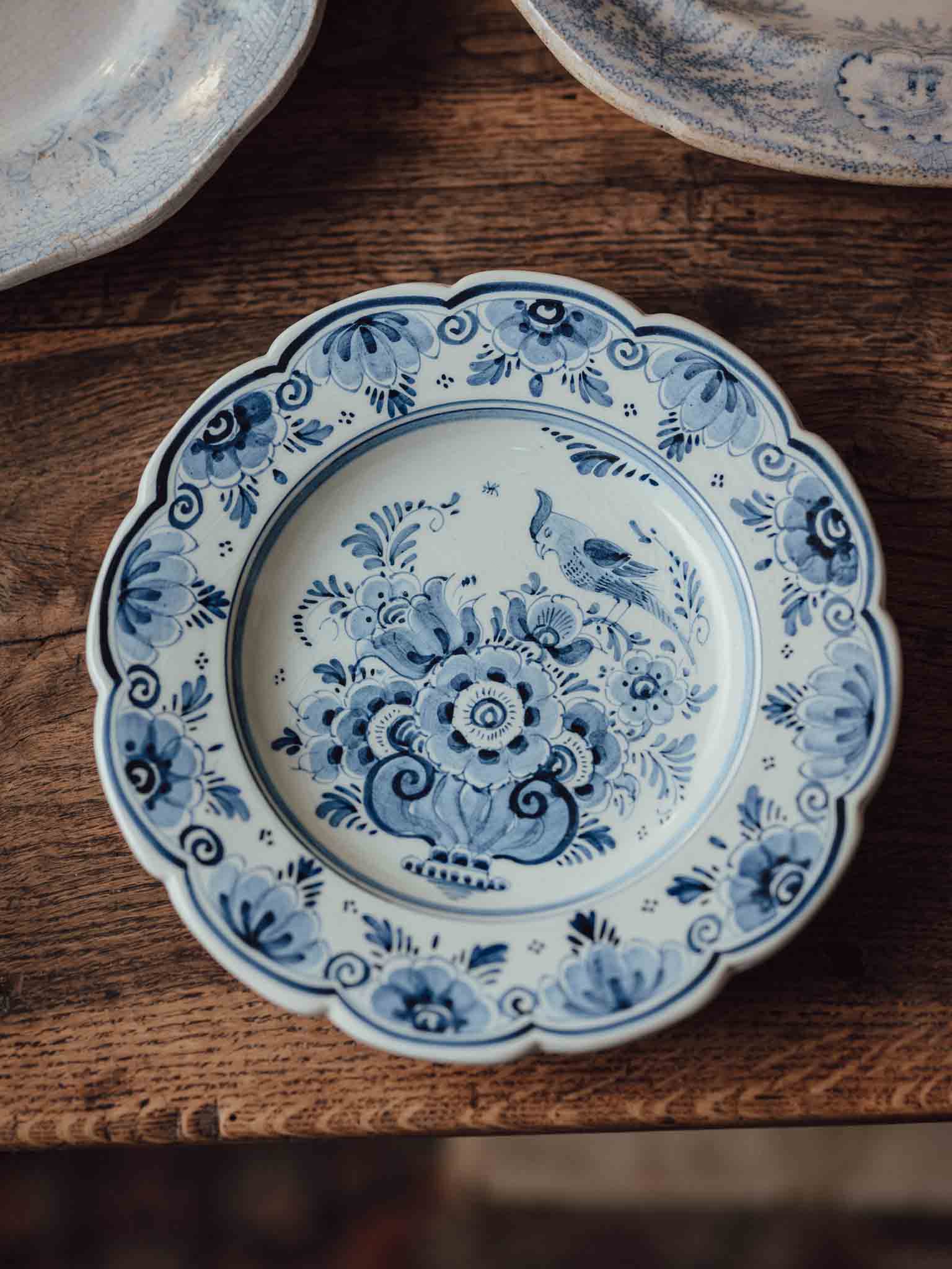 Hand-Painted Delft Blue Cabinet Plate Bird and Florals