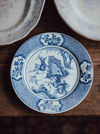 Blue and White Porcelain Plate Chinese Hunting Scene