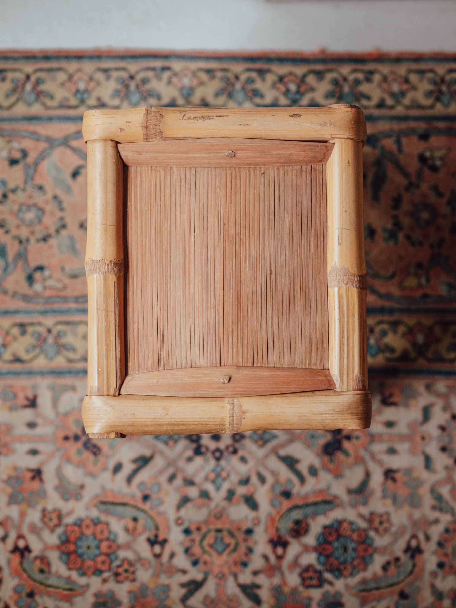 Blonde Bamboo Stool, Mid-Century Asian