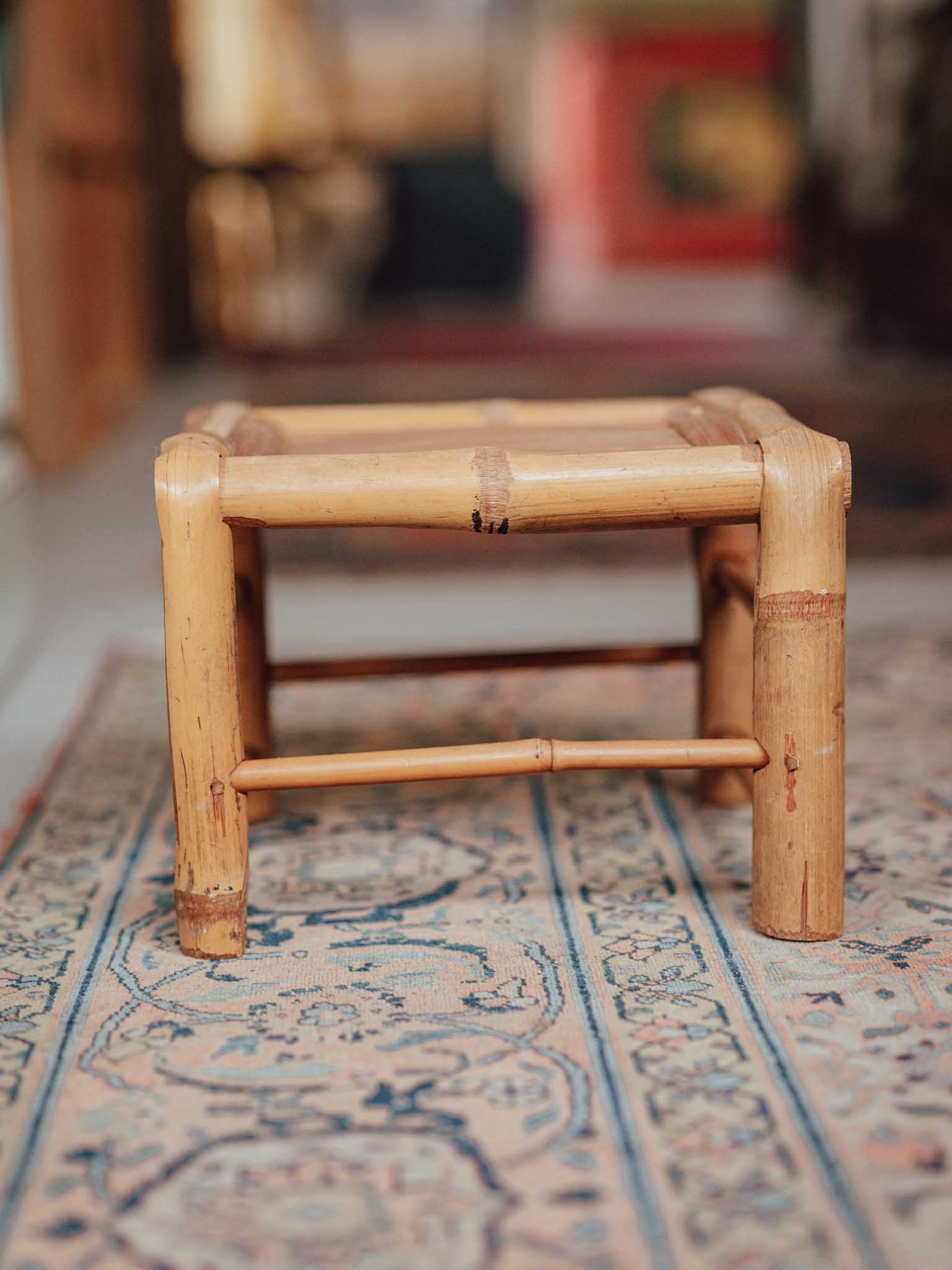 Blonde Bamboo Stool, Mid-Century Asian