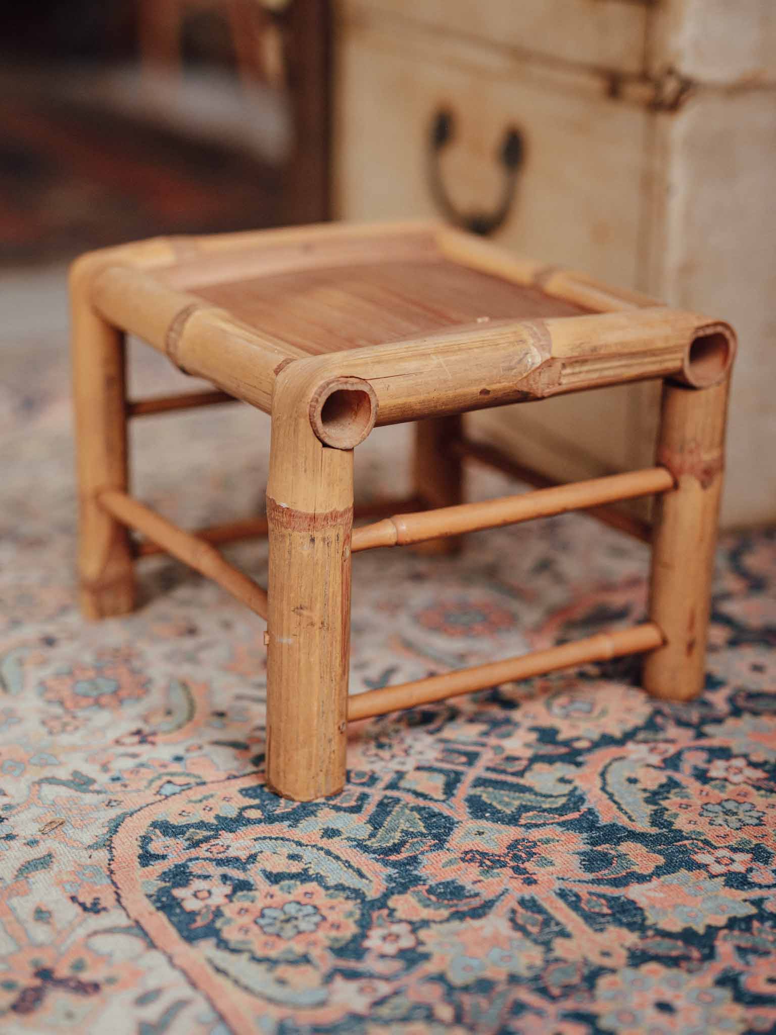 Blonde Bamboo Stool, Mid-Century Asian