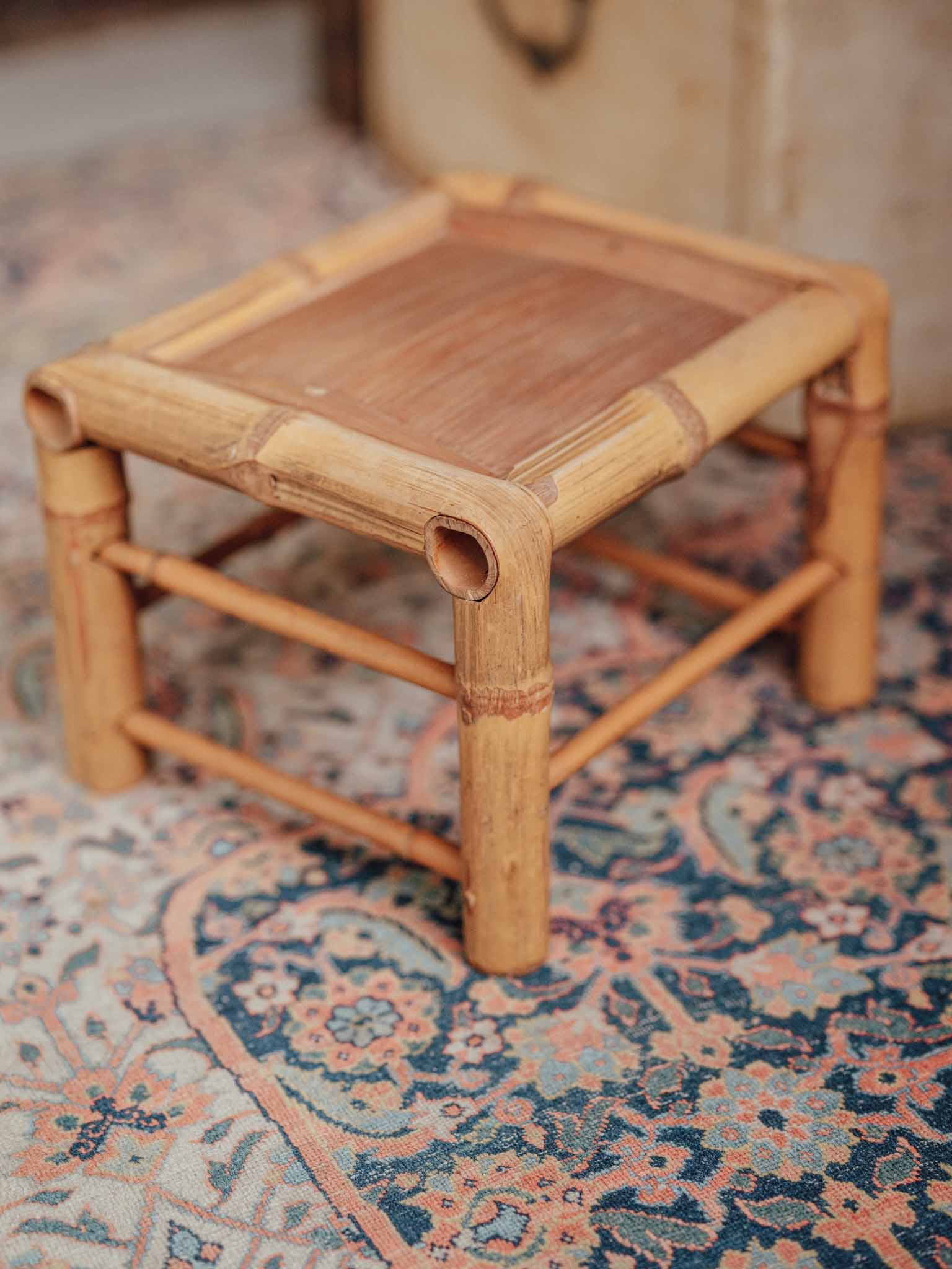 Blonde Bamboo Stool, Mid-Century Asian