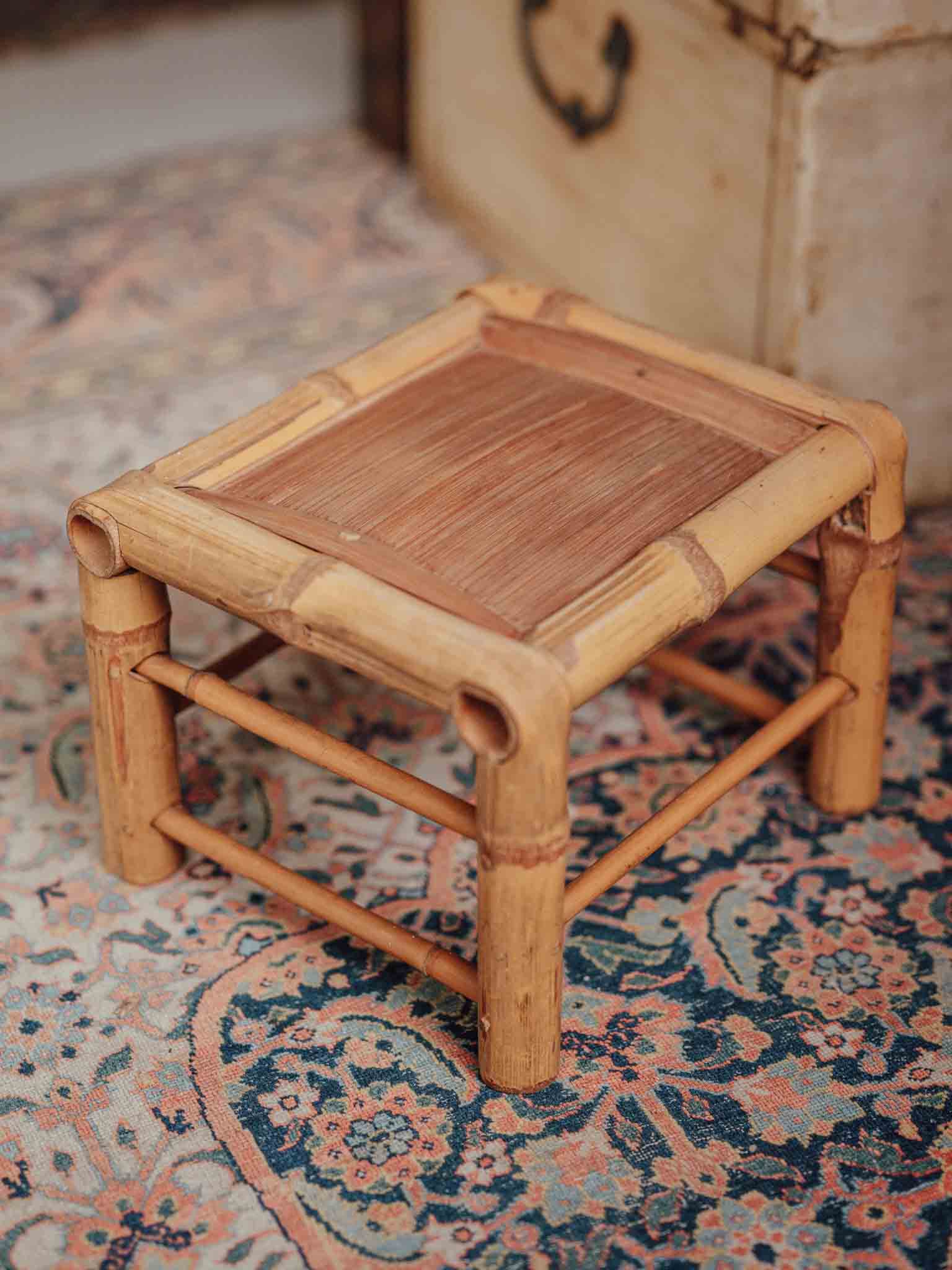 Blonde Bamboo Stool, Mid-Century Asian