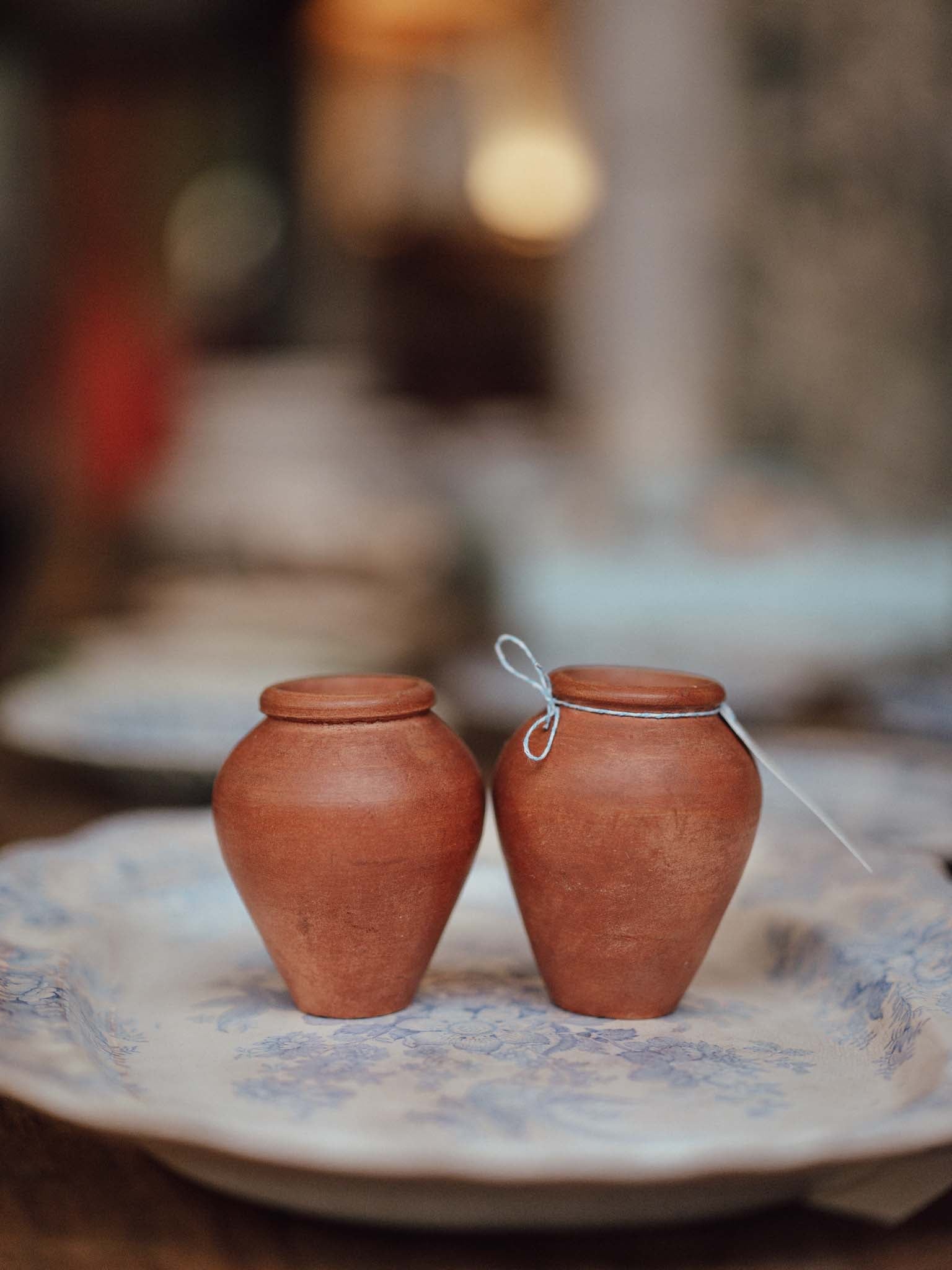 Pair of Hand Thrown Terracotta Mini Vases Signed Ischin
