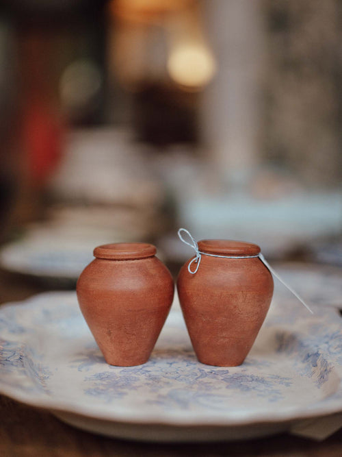 Pair of Hand Thrown Terracotta Mini Vases Signed Ischin