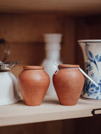 Pair of Hand Thrown Terracotta Mini Vases Signed Ischin