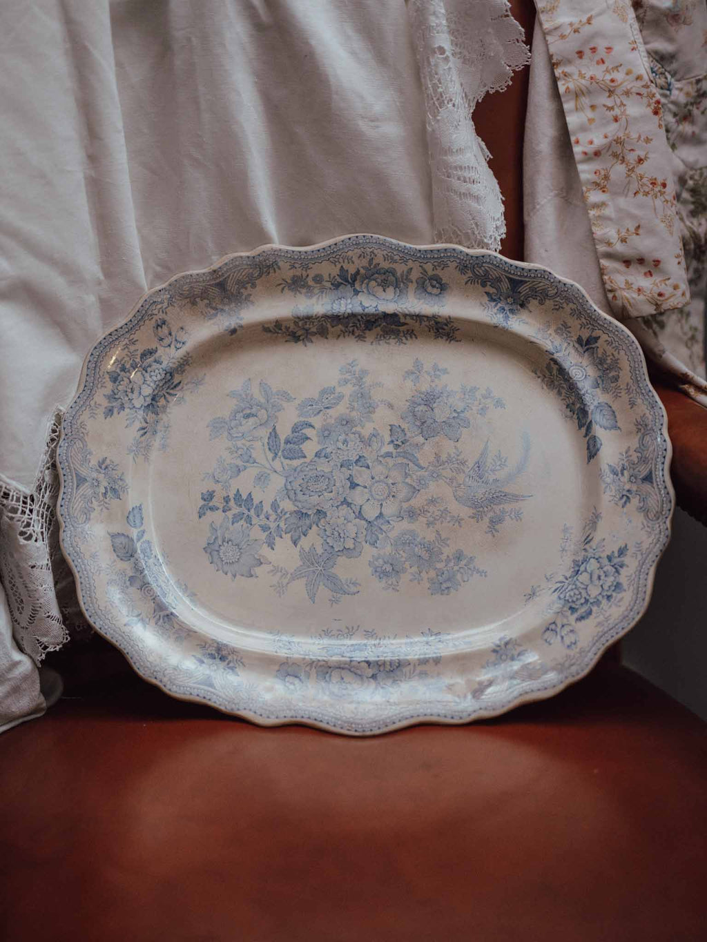 XL Antique Asiatic Pheasants Blue and White Platter
