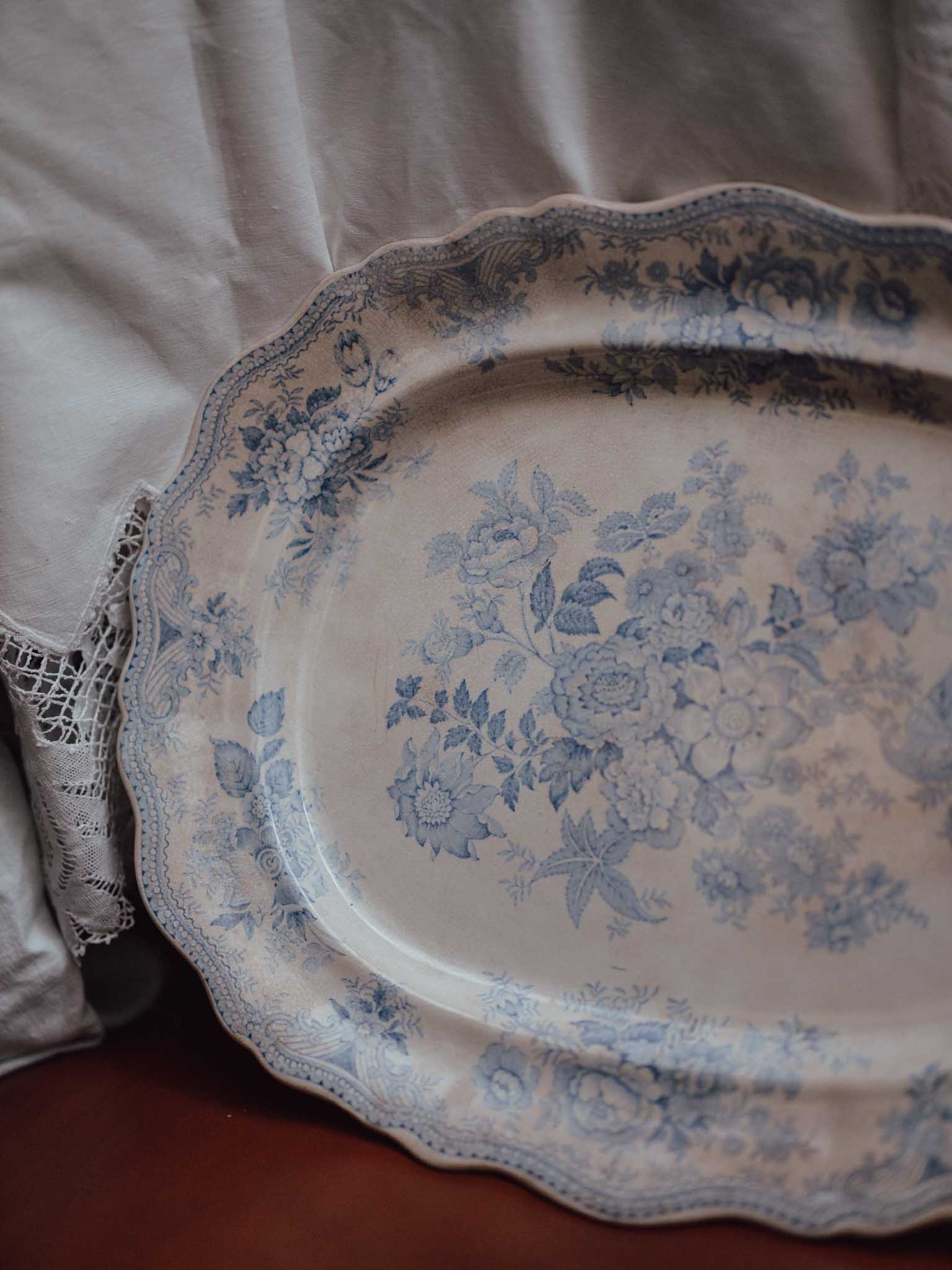 XL Antique Asiatic Pheasants Blue and White Platter