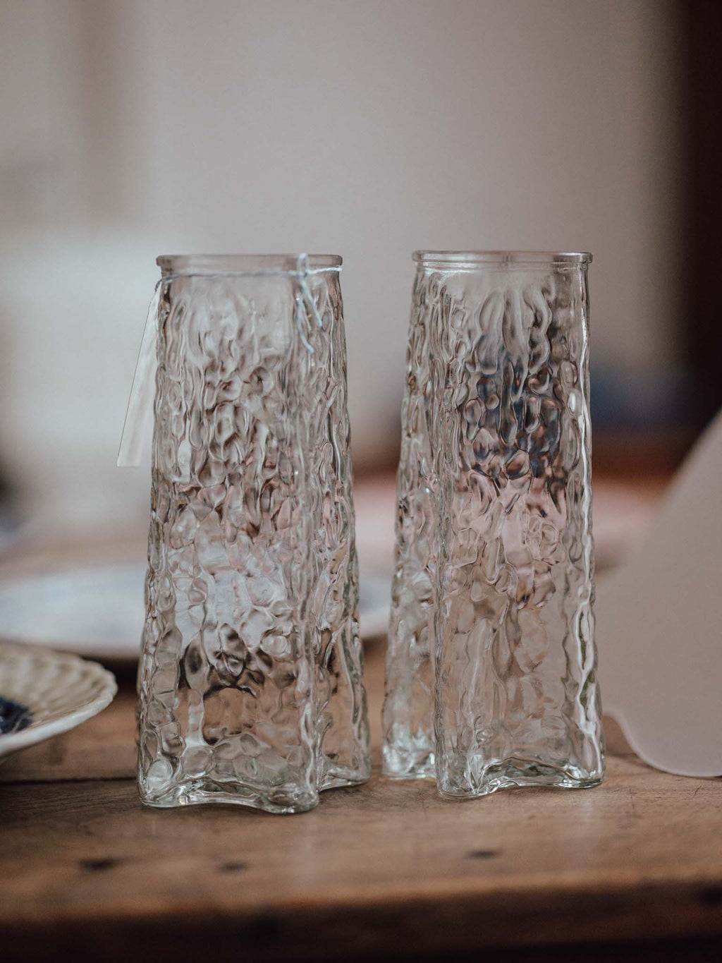 Pair of Textured Pressed Glass Vases